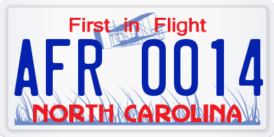 NC license plate AFR0014