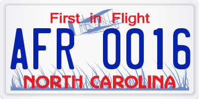 NC license plate AFR0016