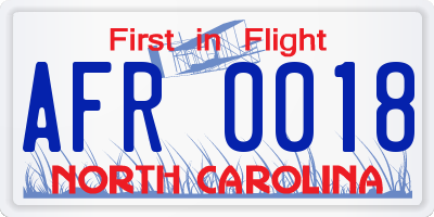 NC license plate AFR0018