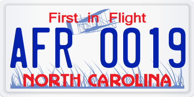 NC license plate AFR0019