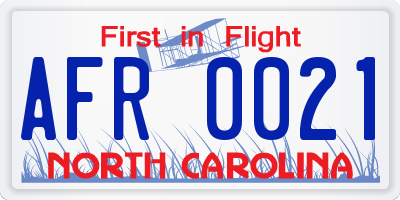 NC license plate AFR0021