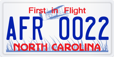 NC license plate AFR0022