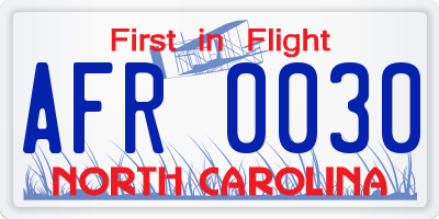 NC license plate AFR0030