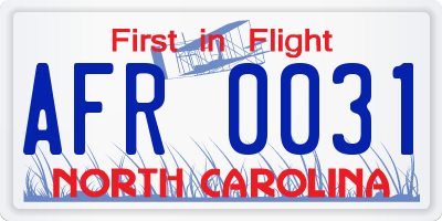 NC license plate AFR0031