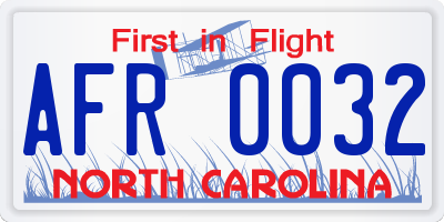 NC license plate AFR0032