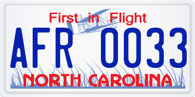 NC license plate AFR0033