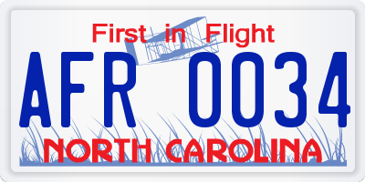NC license plate AFR0034