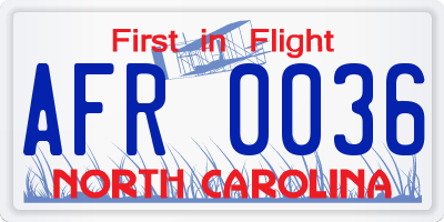 NC license plate AFR0036