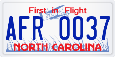 NC license plate AFR0037