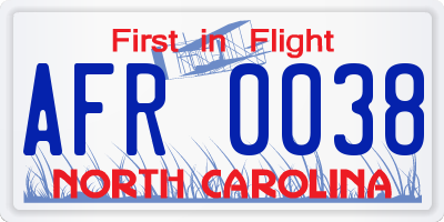 NC license plate AFR0038