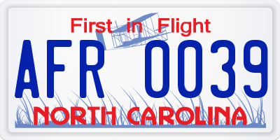 NC license plate AFR0039