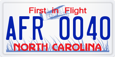 NC license plate AFR0040