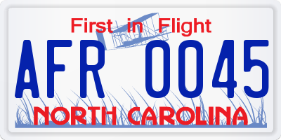 NC license plate AFR0045