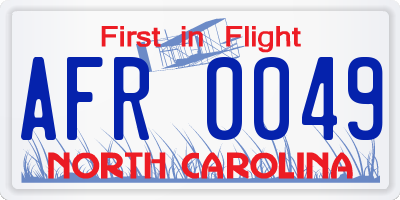 NC license plate AFR0049