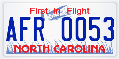 NC license plate AFR0053