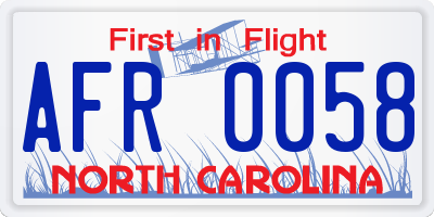 NC license plate AFR0058