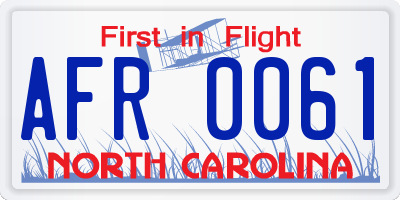 NC license plate AFR0061