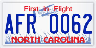 NC license plate AFR0062