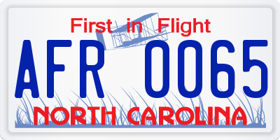 NC license plate AFR0065