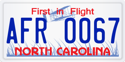 NC license plate AFR0067