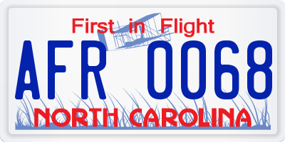 NC license plate AFR0068