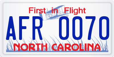 NC license plate AFR0070