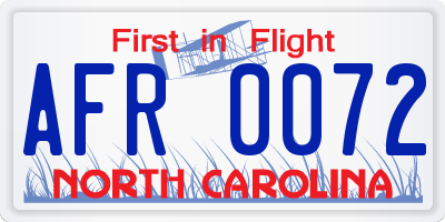 NC license plate AFR0072