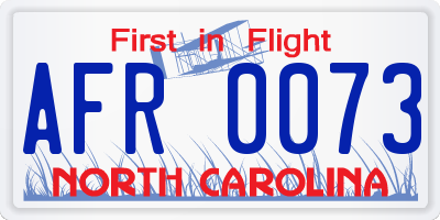 NC license plate AFR0073
