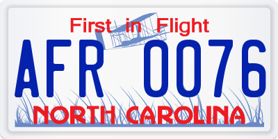 NC license plate AFR0076