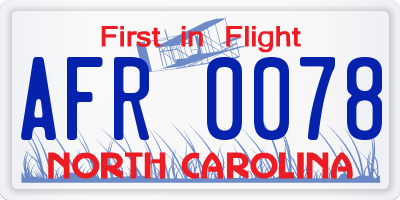 NC license plate AFR0078