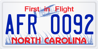 NC license plate AFR0092