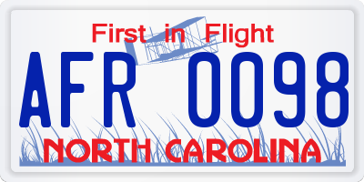 NC license plate AFR0098