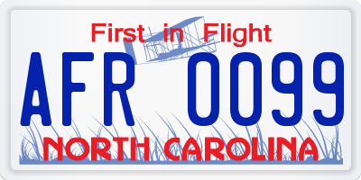NC license plate AFR0099