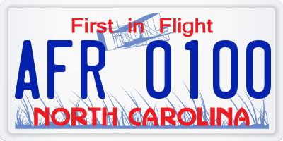 NC license plate AFR0100