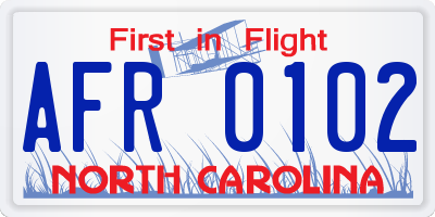 NC license plate AFR0102