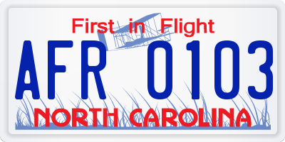 NC license plate AFR0103