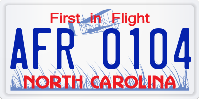 NC license plate AFR0104
