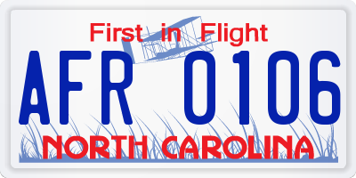 NC license plate AFR0106