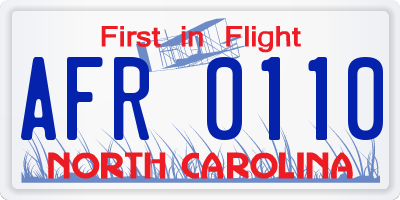NC license plate AFR0110