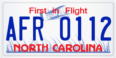 NC license plate AFR0112