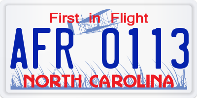 NC license plate AFR0113