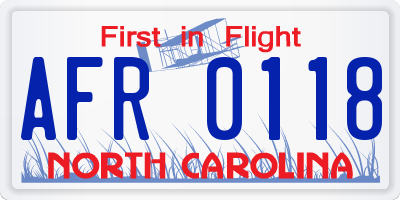 NC license plate AFR0118