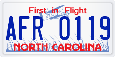 NC license plate AFR0119