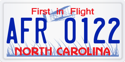 NC license plate AFR0122