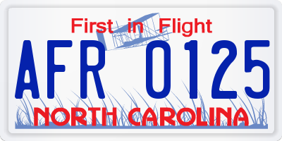 NC license plate AFR0125