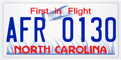 NC license plate AFR0130