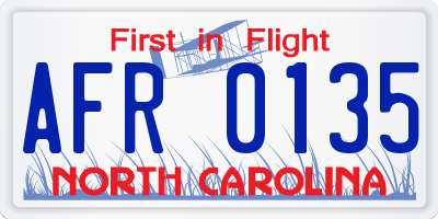 NC license plate AFR0135