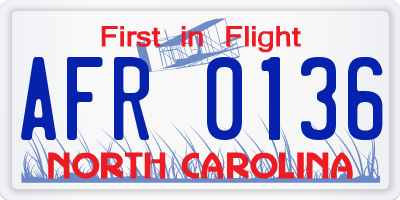 NC license plate AFR0136