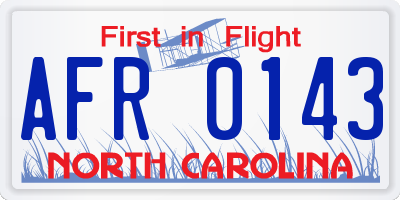 NC license plate AFR0143
