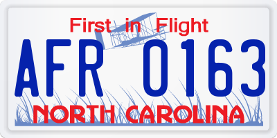 NC license plate AFR0163